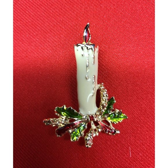 Christmas Pin Brooch Christmas Reindeer Holly Leaf Candle Angel Set of 3 - Picture 6 of 12